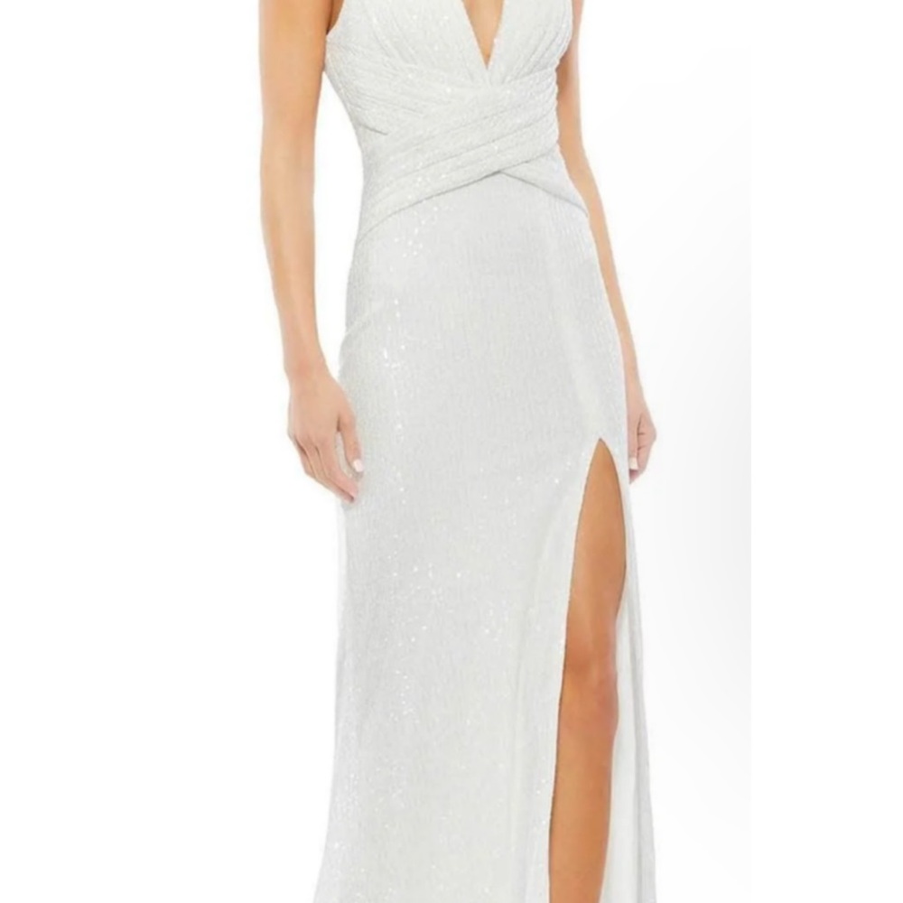 Mac Duggal White Sequin Maxi Dress